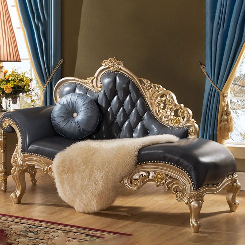Genuine Leather  Accent Chair Traditional Solid Wood Rolled Arms Chaise
