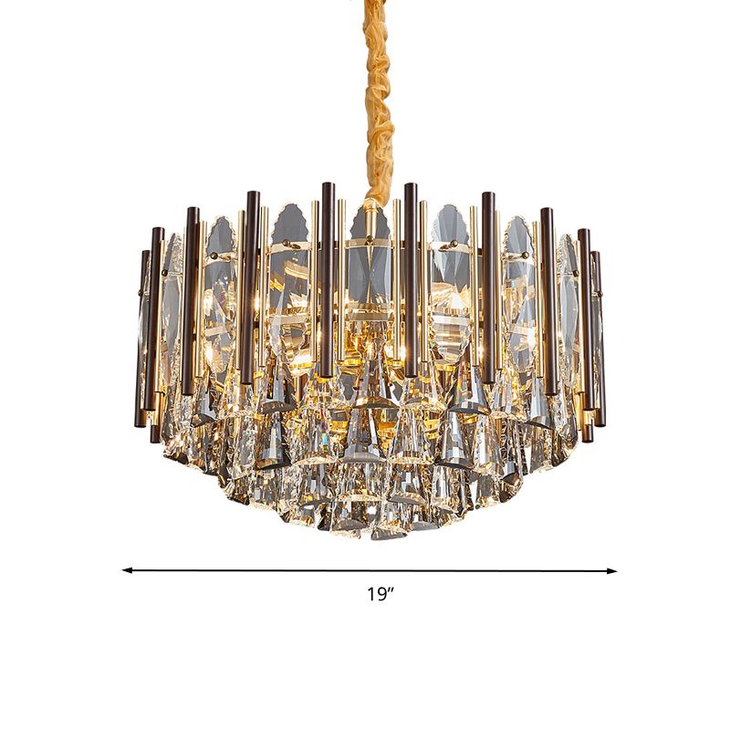 Round Ceiling Chandelier Postmodern Teardrop Crystal 7 Lights Gold Hanging Light Kit