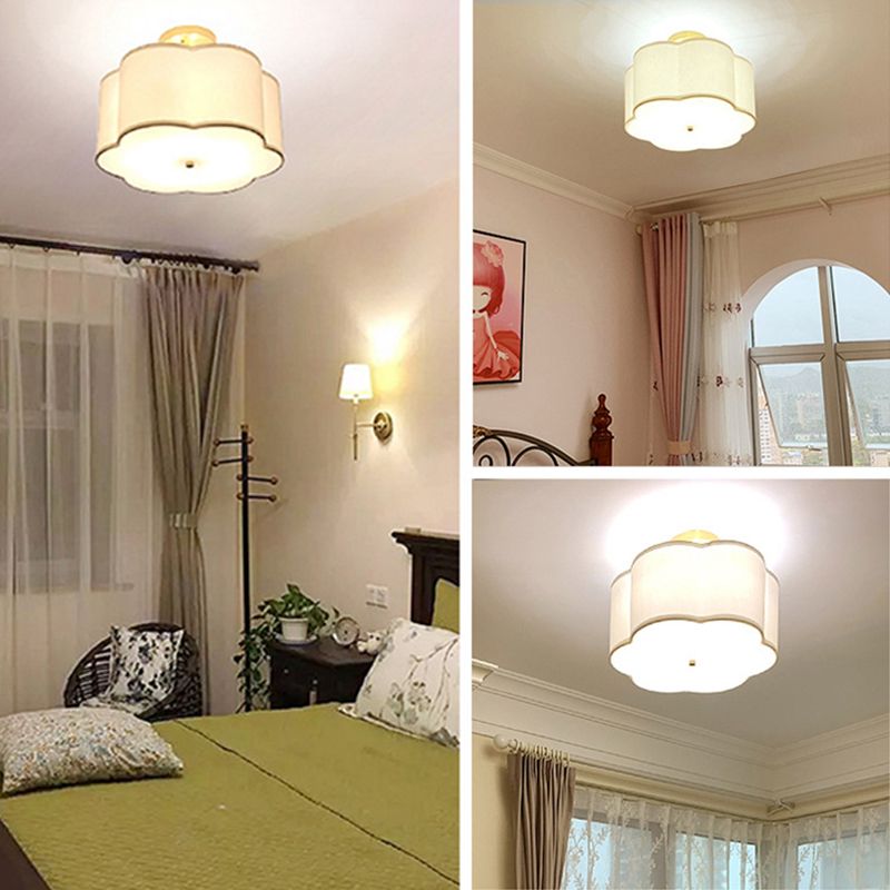 American Style Ceiling Light Geometry Shape Ceiling Lamp with Fabric Shade for Bedroom