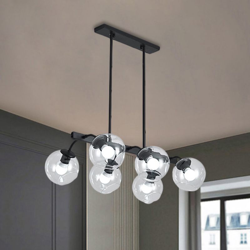 Black Finish Orb Shade Island Lighting 6/8 Lights Modern Glass Linear Pendant for Kitchen Dining Room