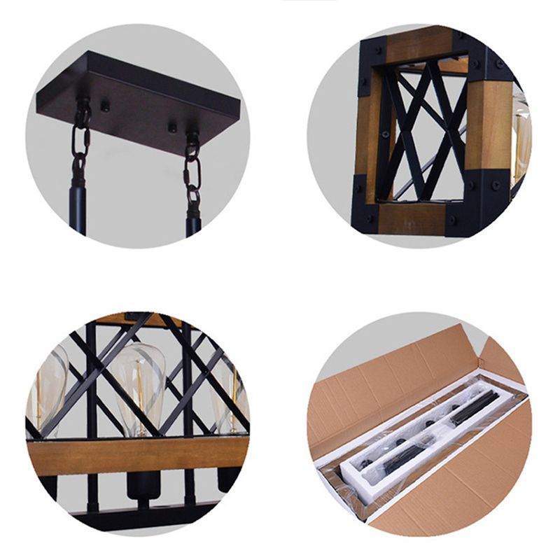 Bois + Iron Cage 5 Light Island Light Industrial Style Hanging Lighting Forment pour Restaurant Cafe Shop