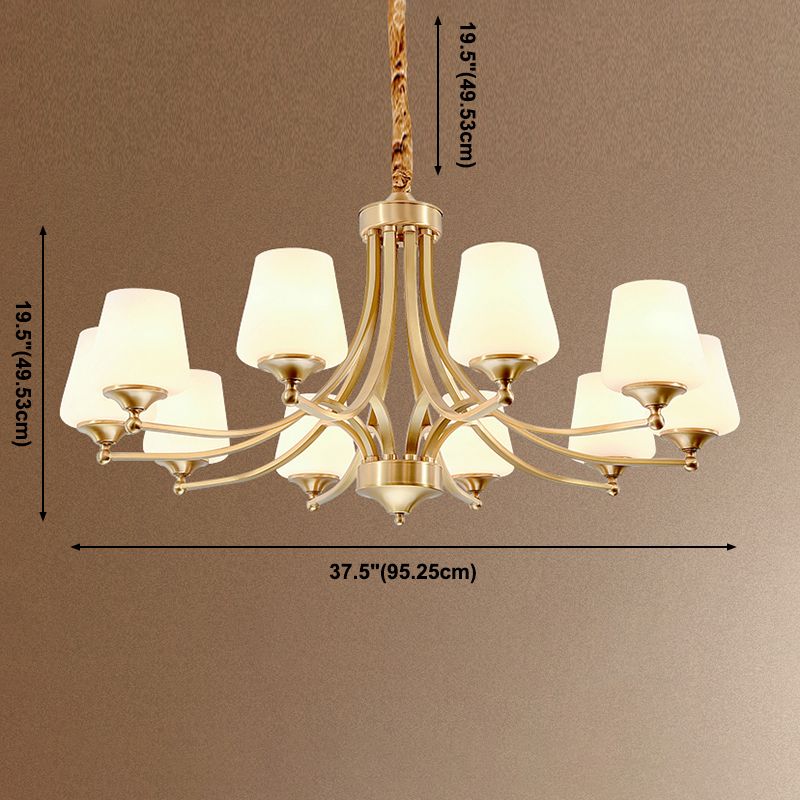 Multi-Head Hanging Light Fixtures Traditional Brass Chandelier Lamp with White Glass Shade