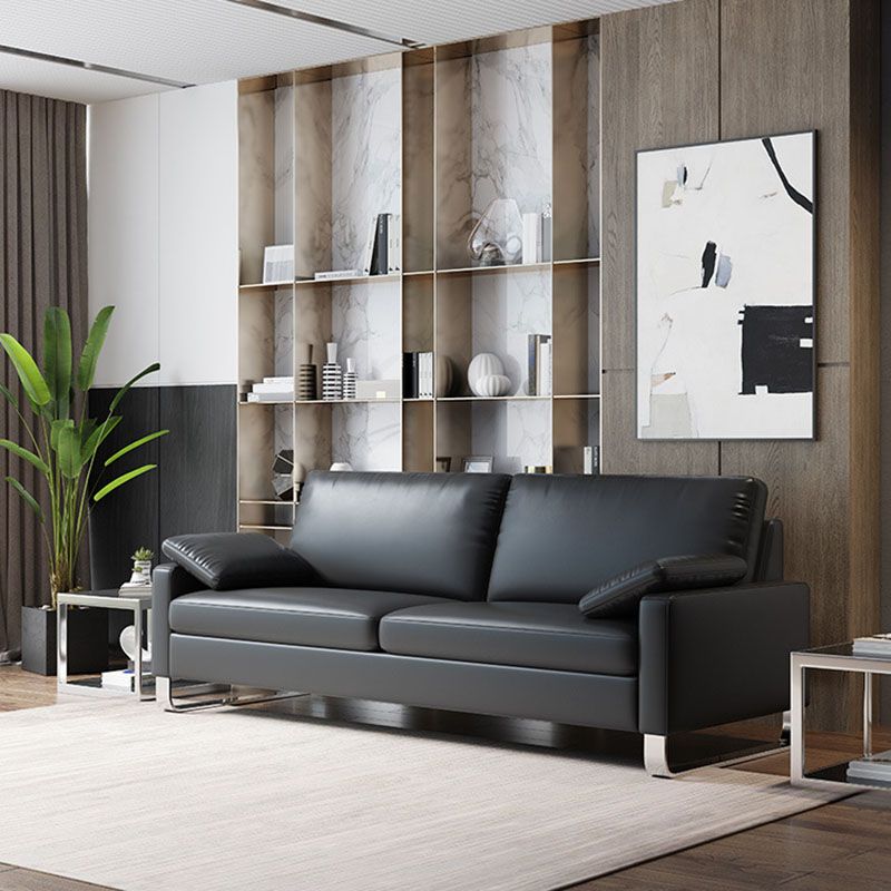 33.46" High Square Arm Sofa Modern Metal and Leather Sofa in Black