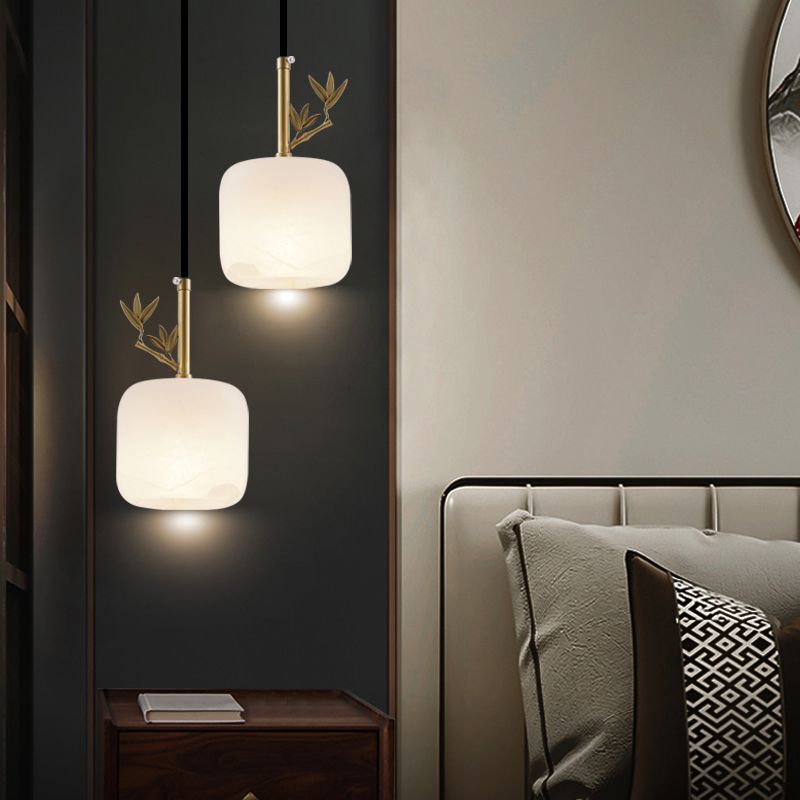 1 Licht Luxus Marmor Hanging Lampe, nordische Ziegelschatten-Anhängerbeleuchtung für Schlafzimmer