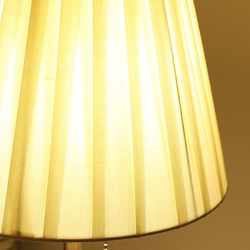 Artistic Pleated Empire Shade Table Lamp Fabric 1 Bulb Bedroom Nightstand Light with Pull Chain