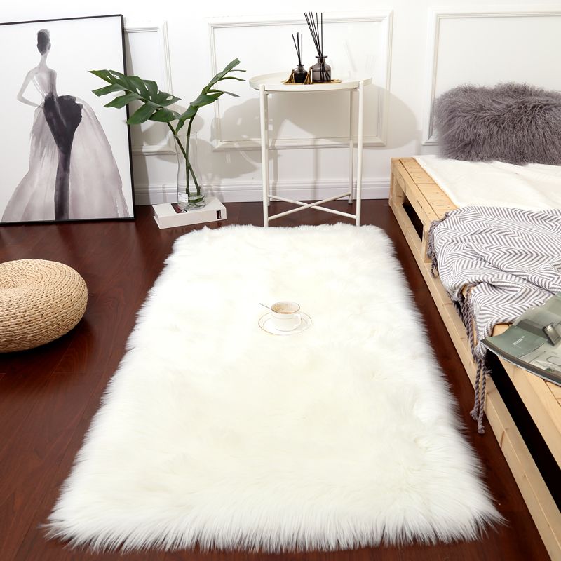 White Solid Color Rug Plush Orlon Area Carpet Easy Care Rug for Living Room