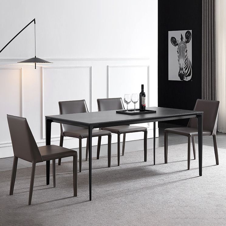 Modern Style Textured Sintered Stone Dining Table Rectangular Dining Table Set with Metal Base