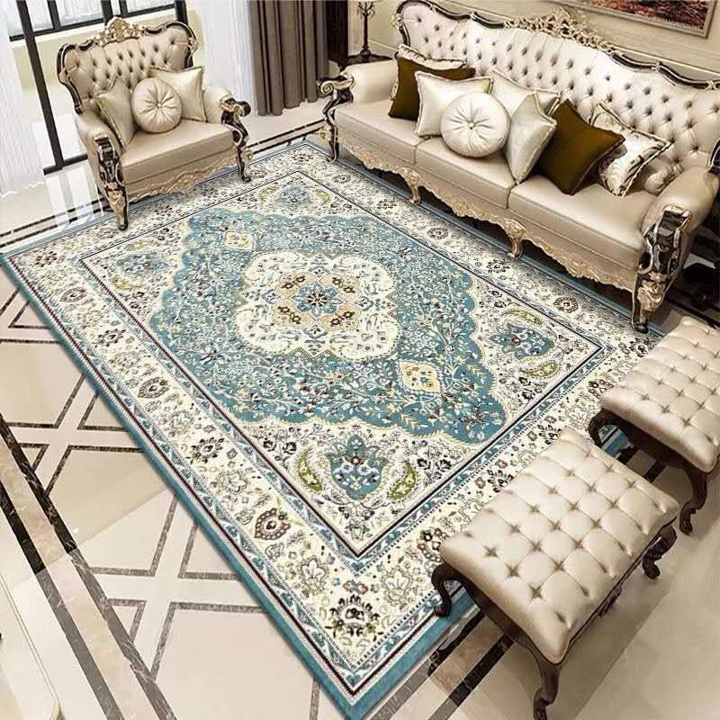 Traditional Living Room Carpet Morocco Pattern Polyester Area Rug Stain Resistant Rug