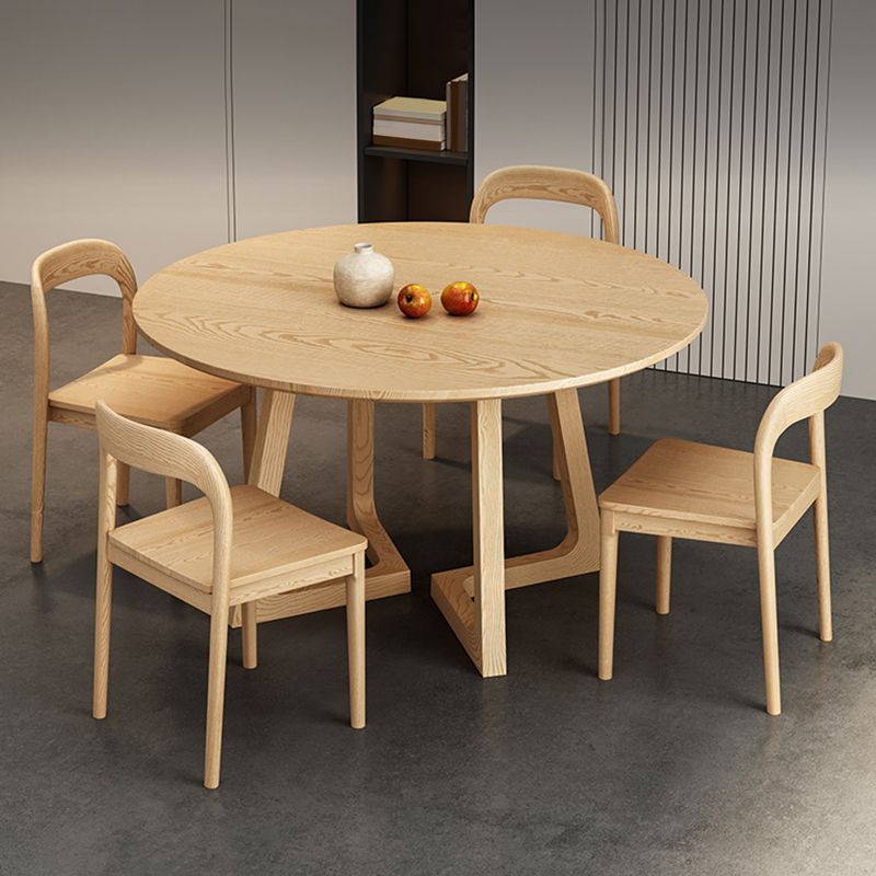 Modern Style Dinette Set 1/2/3/4/5 Pcs Round Solid Wood Dinette Table with Chair