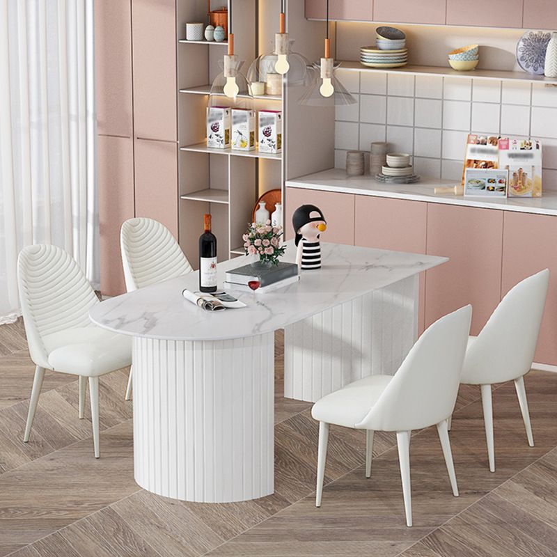 Modern White Top Oval Dinette Table White Base Dining Table for Living Room