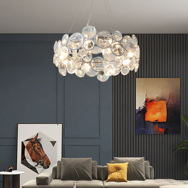 Modern Style Hanging Lights Round Crystal Chandelier in Clear for Living Room