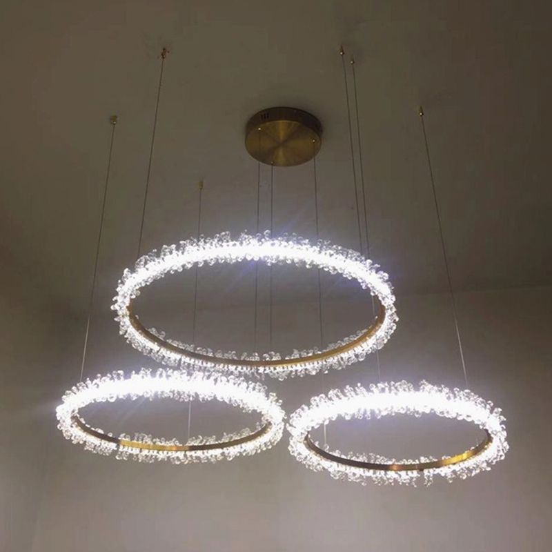 Simple Stylish Ring Pendant Chandelier Flower Crystal Living Room LED Hanging Light in Gold