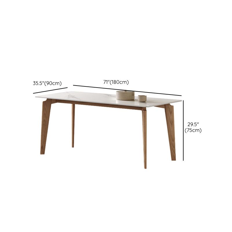 Modern Rectangle Dining Table Sintered Stone Table with Wooden Legs for Home Use