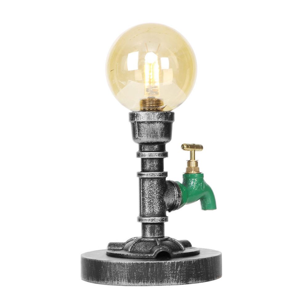 Globe Lampe de travail industrielle en verre transparent/ambre à ampoule unique pour salon, bureau, argent antique
