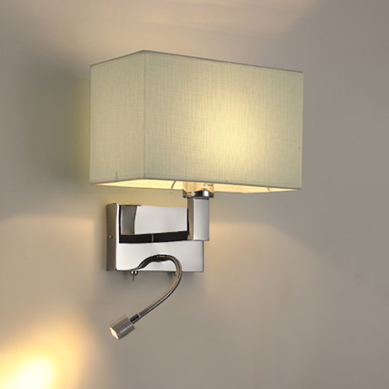 Metal Wall Sconce Modern Rectangle Shape Wall Light with Fabric Shade for Study