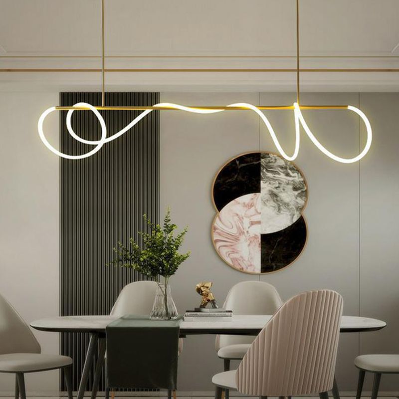 Modern Minimalism Gold Linear Island Pendant Lighting LED Metal Island Ceiling Light for Dining Table