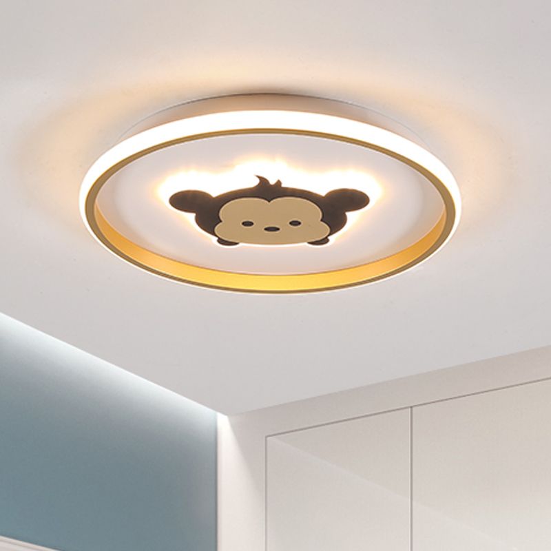 Crown/Monkey Flush Mount Lighting Kids Metallic Gold/Coffee LED Ceiling Mounted Fixture for Bedroom
