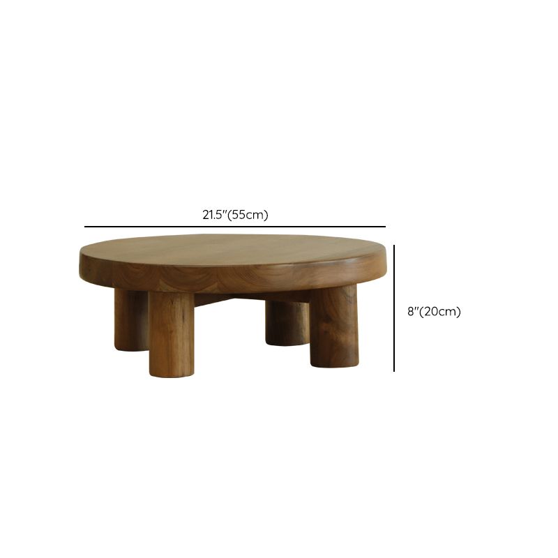 Contemporary 4 Legs Brown Solid Wood Round Coffee Cocktail Table