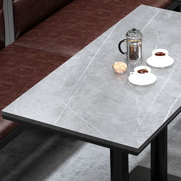 Industriële keukentafel van gesinterde steen, grijze tafel met zwart frame voor eetkamer