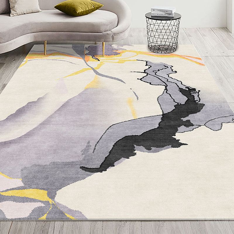 Grey Abstract Rug Polyester Modern Rug Washable Anti-Slip Pet Friendly Area Rug for Living Room