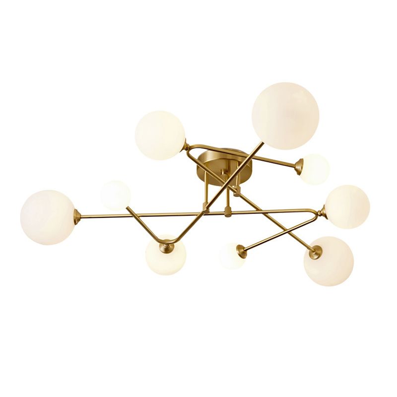 4/6/9-Light Golden Modern Flush Mount Lighting Glass Ceiling Light for Living Room