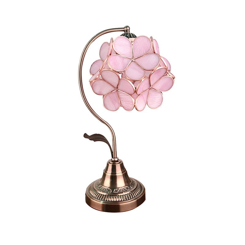 Pink Glass Cluster-Flower Table Light Romantic Tiffany Single Bronze Night Stand Lamp