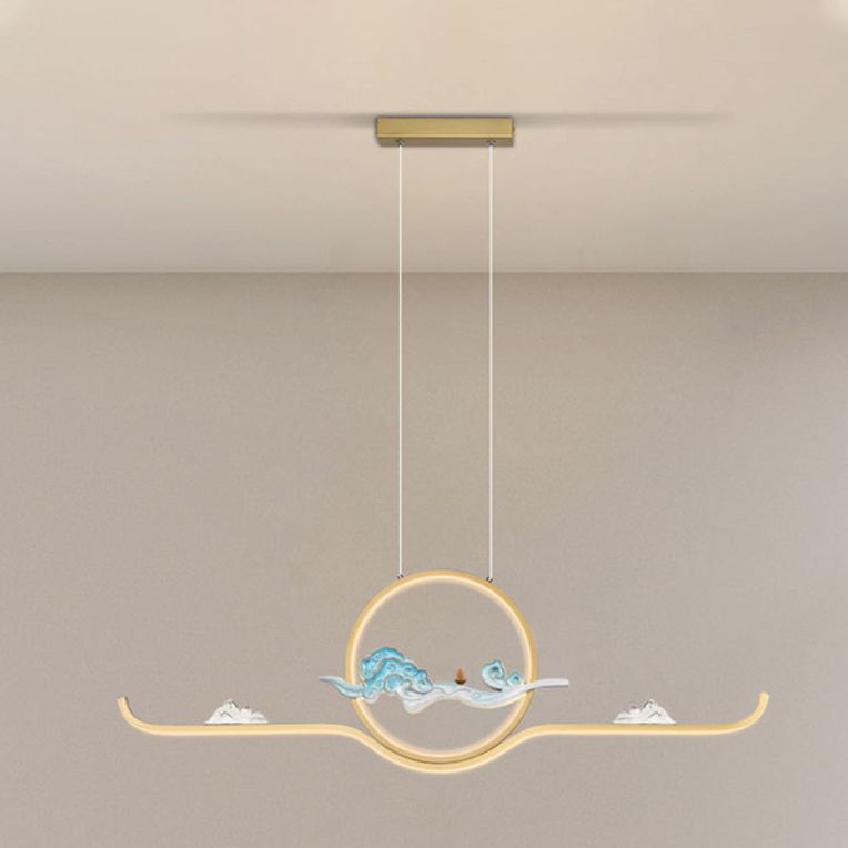 Chinese Traditional Island Chandelier Lights Linear Metal Pendant Light Fixtures