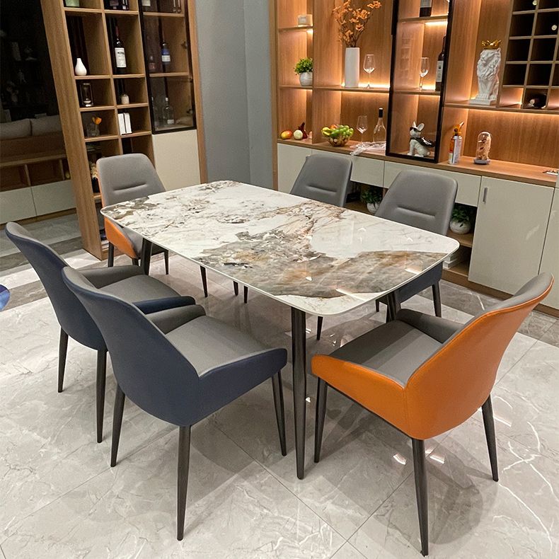 Rectangular Stone Dining Table Modern 4 Legs Furniture Metal Base for Home