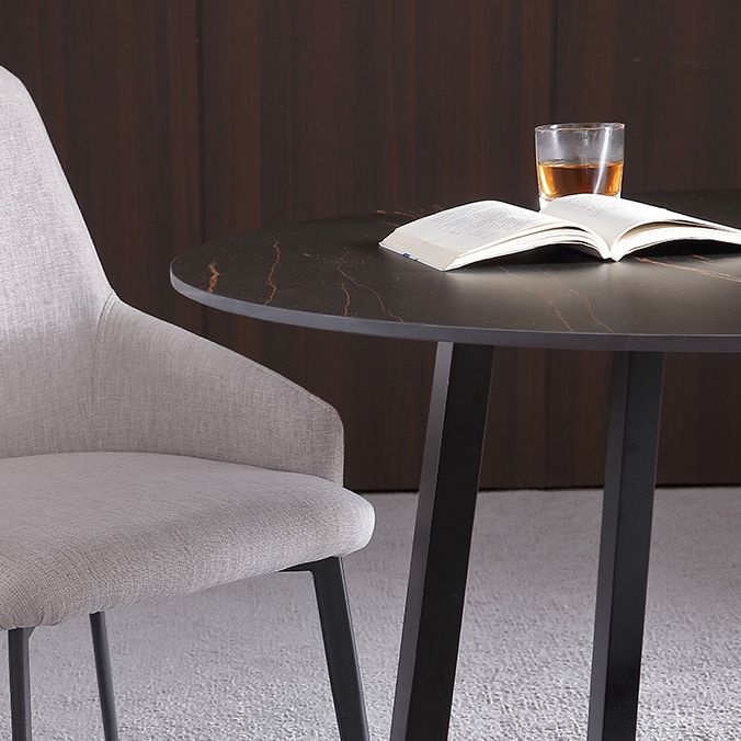 Metal Contemporary Dining Set 1/2/3 Pieces Black Stone Dining Table with Padded Chairs