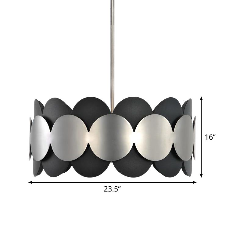 Black Drum Shape Hanging Lighting Modern Nordic 6 Bulbs Metallic Ceiling Chandelier for Bedroom