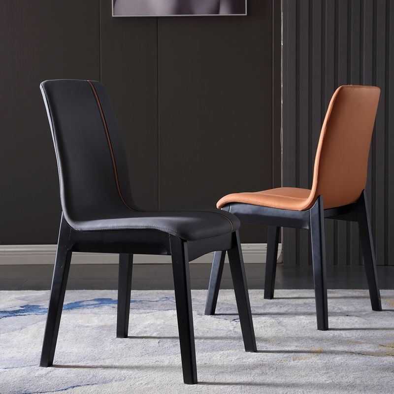 Contemporary Home Side Chair Solid Back Upholstered Wood Dining Room Chair