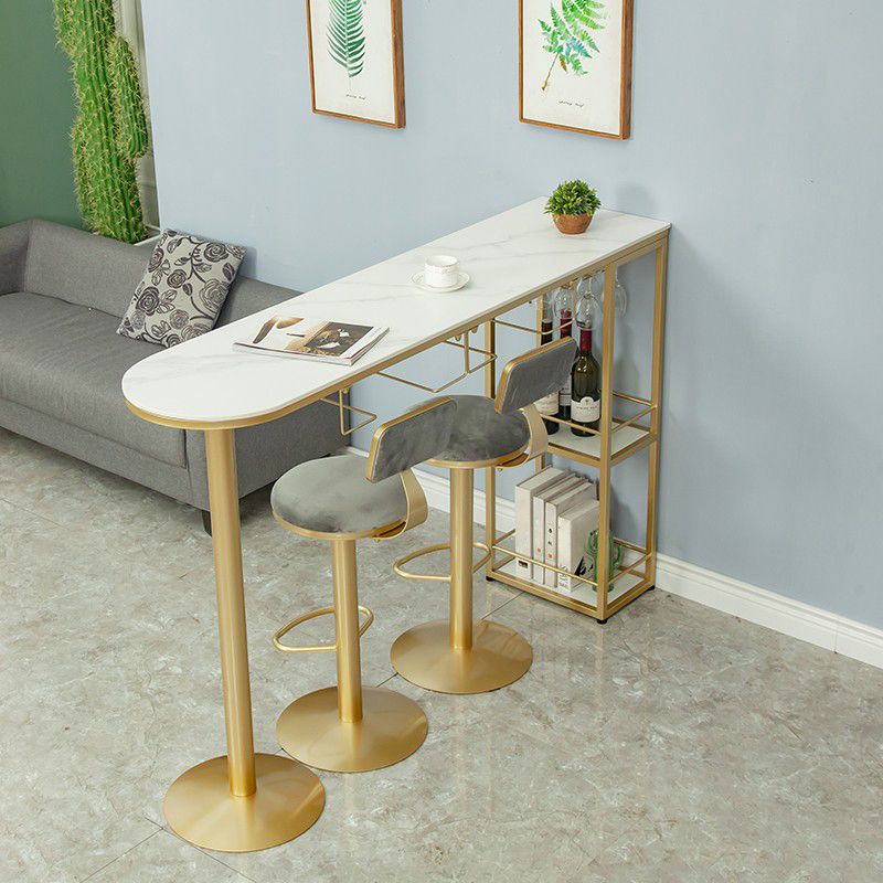 Glam Oval Bar Pub Table Set 1/3 Pieces Stone Top Bar Stool and Table Set