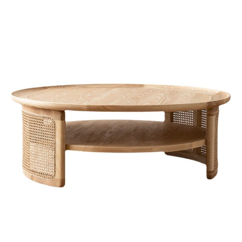 15"H Contemporary Cocktail Table Round Solid Wood Single Coffee Table