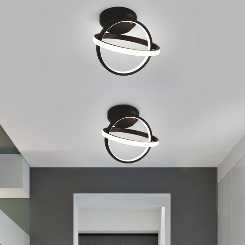 Round Shape Metal Flush Mount Light Modern Style 2 Lights Flush Ceiling Light in Black