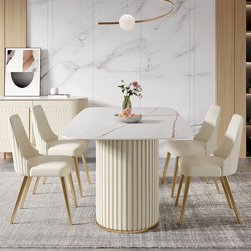 White Glam Dinette Set for Dining Room 1/4/5/7 Pieces Stone Top Dining Table Set