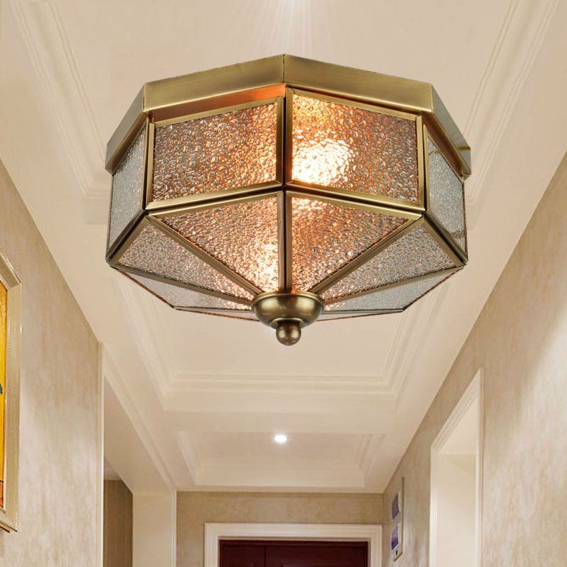 Octagonal Flush Mount Traditional Textured Glass 9.5"/10.5" Wide 3 Bulbs Brass Ceiling Mount Chandelier