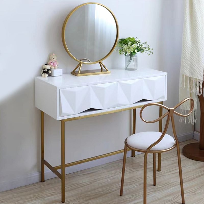 Wood/Iron Vanity Table in White Glam 31.5" H Dressing Table with Mirror and Stool