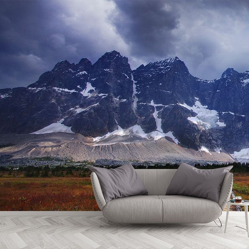 Blue Pathway Scene Wallpaper Mural Snow Melting Mountain Modern Washable Wall Covering