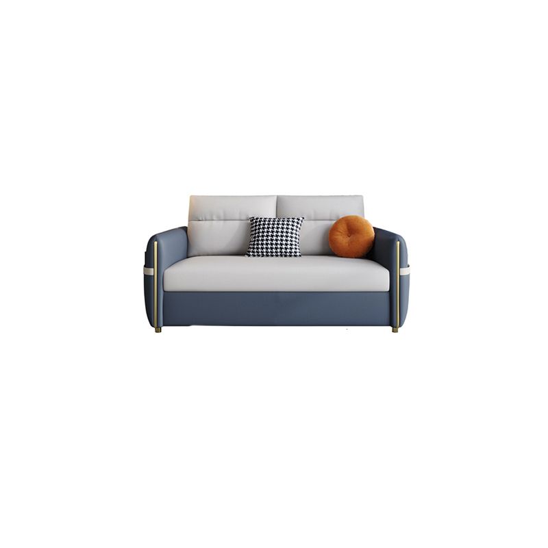 Contemporary Convertible Faux Leather Square Arm Bed Settee with Pillows