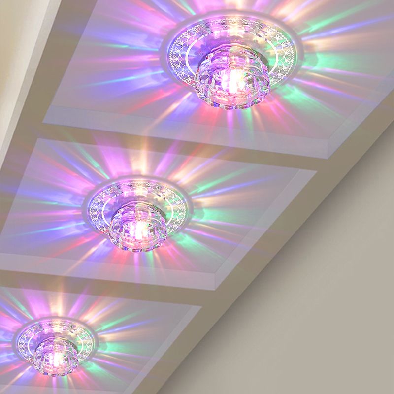 LED Aisle Flush Mount Lamp Simple Chrome Close to Ceiling Light with Bowl Beveled Crystal Shade