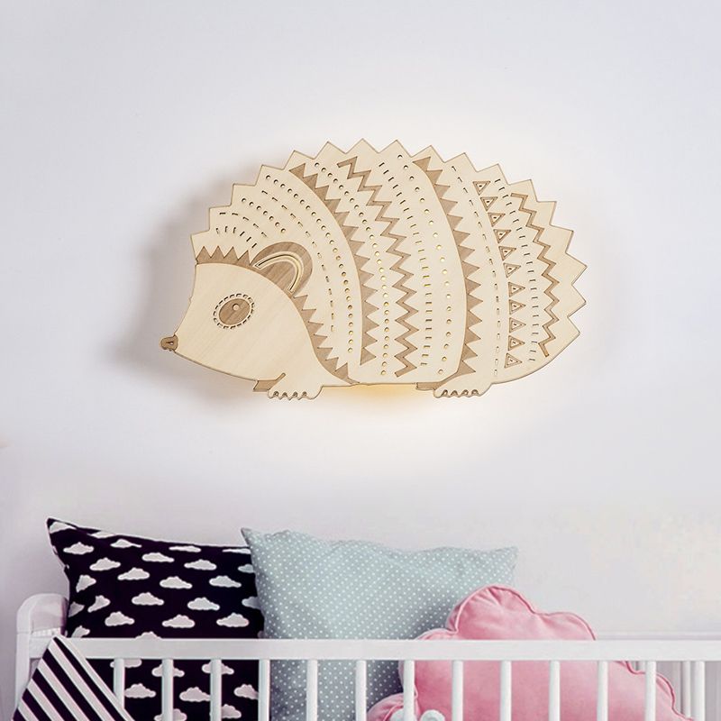 Madera Hedgehog Flush Monte Muralla Splique Niños Beige LED de pared Luce de iluminación para la cama, hacia la izquierda/hacia la derecha hacia la derecha