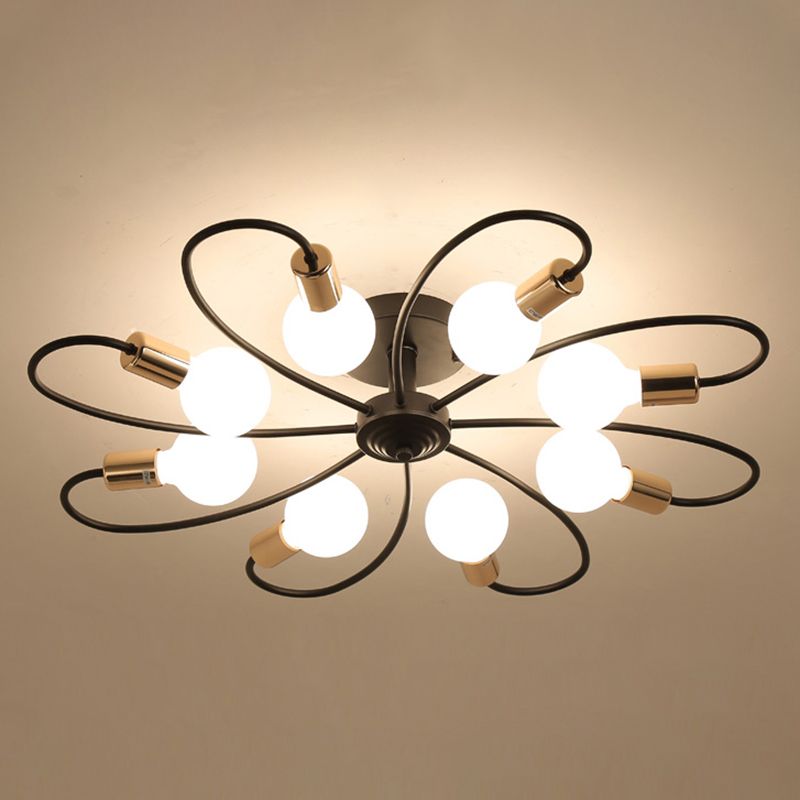 Industrial Style Iron Ceiling Light Curve Shape Colorful Ceiling Lamp for Bedroom