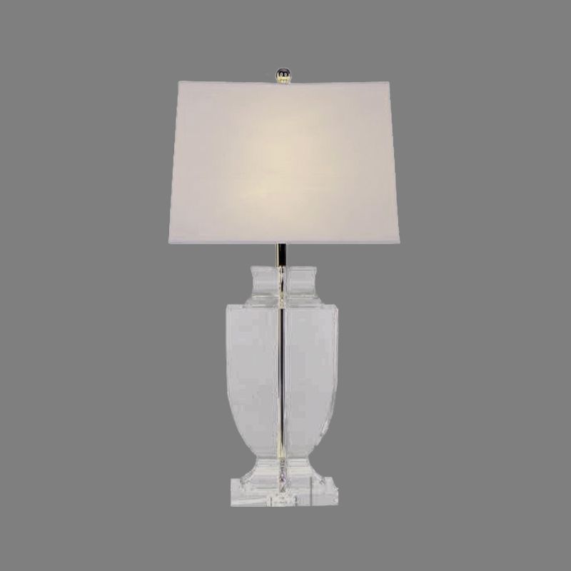 Modern Urn-Shaped Reading Light Hand-Cut Crystal 1 Bulb Fabric Nightstand Lamp in White