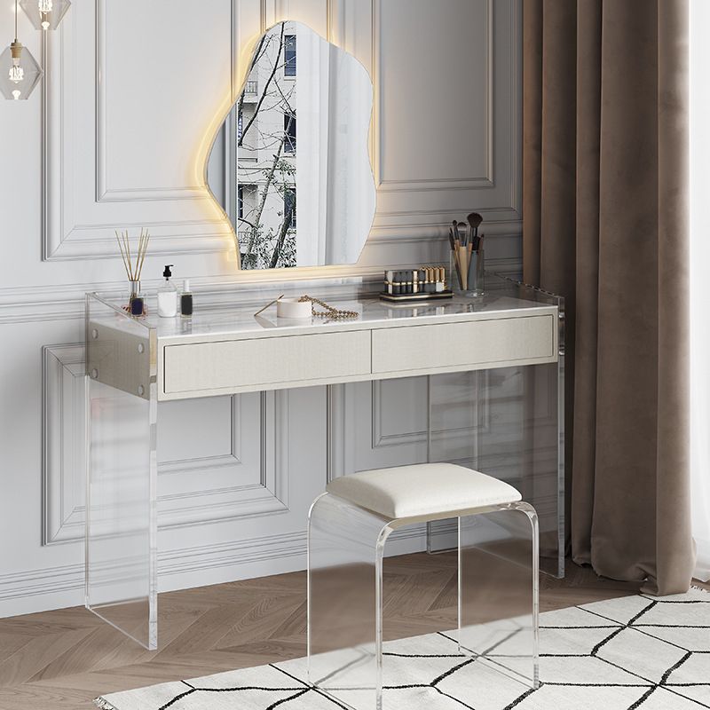 White Make-up Vanity with 2 Drawers and Stool for Bedroom 31.5" High