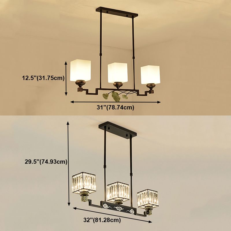 Moderner Stil quadratischer Form Island Leuchten Metall 3 Licht Island Beleuchtung in Schwarz
