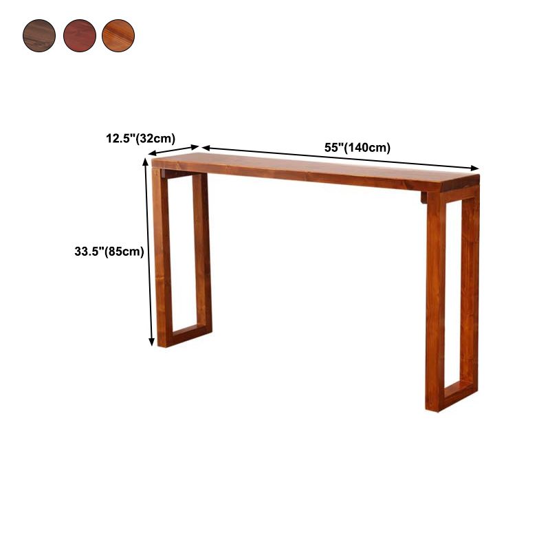 Mid-Century Modern Brown Console Table with Wooden Sled Base