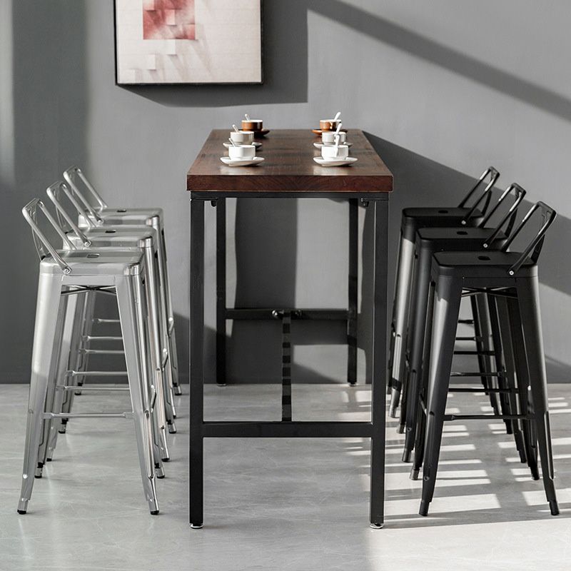 Wood Top Table Industrial Style Bistro Pub Table with Black Base