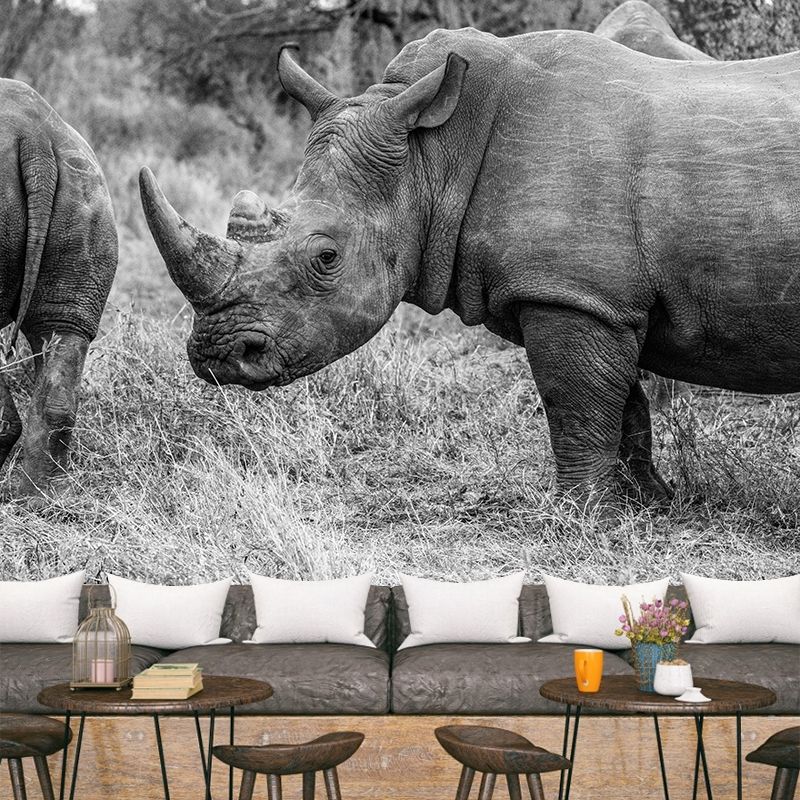 Contemporary Style Rhino Mural Eco-friendly Wallpaper Wall Covering for Sitting Room