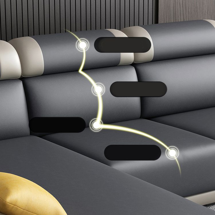 Contemporary Grey Sectional Sofa with Pillow Top Arm in Faux Leather