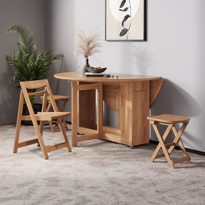 Simplicity Style Round Solid Wood Dining Site Table with Drop-Leaf